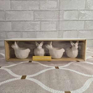 Set of Four Hand Painted Ceramic Bunny Rabbit Egg Cups White New